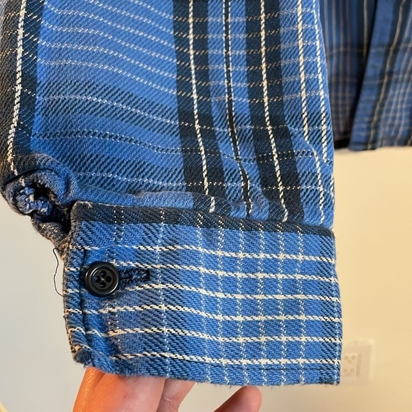 VTG Plaid Shacket XL Blue Winter Run Pockets Dad Oversized Fall Button Down Barn - Picture 6 of 15
